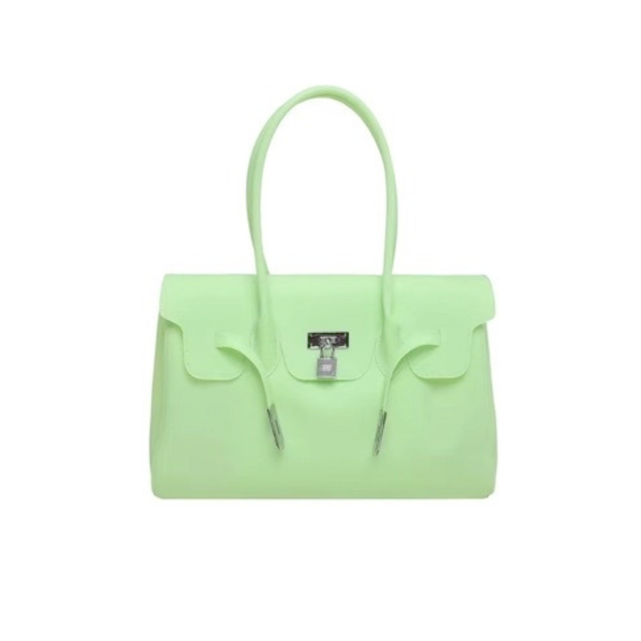 LIME GREEN - Jelly Tote Bag 35cm — Lime Green Silicone Top Handle Bag | Structured Jelly Firkin Style