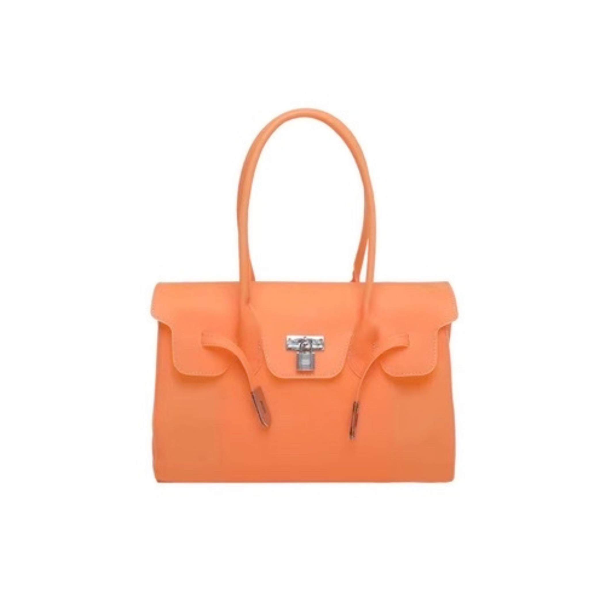 ORANGE - Jelly Tote Bag 35cm — Orange Silicone Top Handle Bag | Structured Jelly Firkin Style