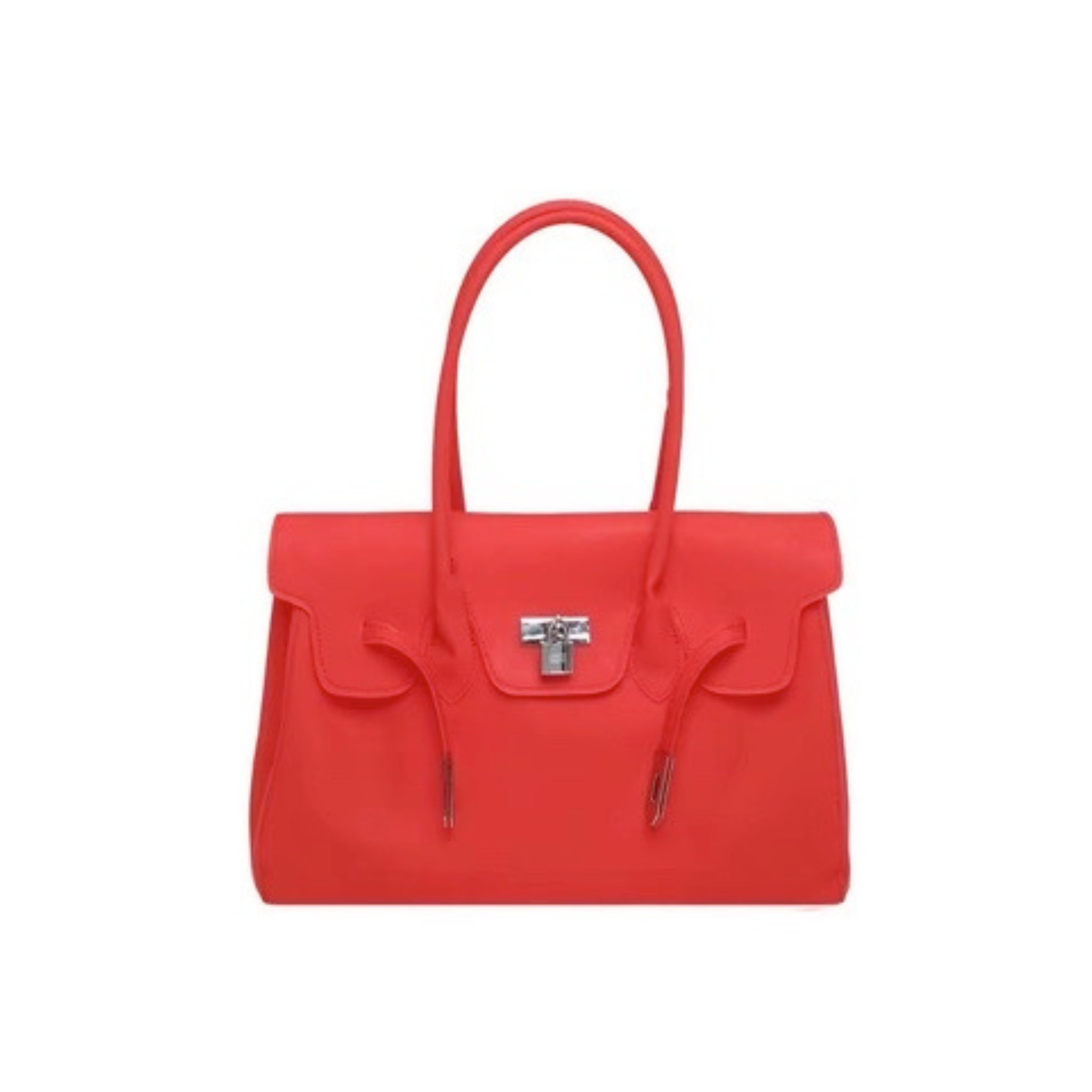 RED - Jelly Tote Bag 35cm — Red Silicone Top Handle Bag | Structured Jelly Firkin Style