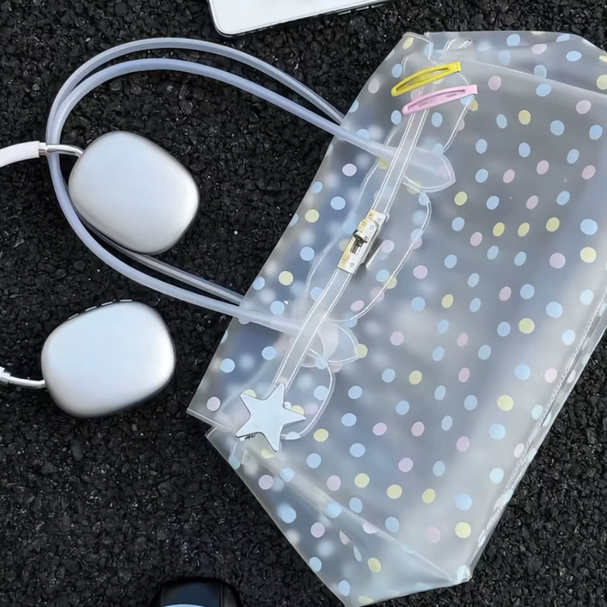 POLKA DOT CONFETTI - Polka Dot Confetti Firkin Bag — Clear PVC Tote  | Y2K Aesthetic